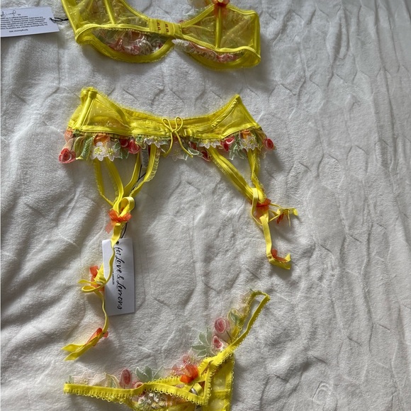 NWT Sexy For Love and Lemons Yellow Floral Lingerie Set - Picture 4 of 6